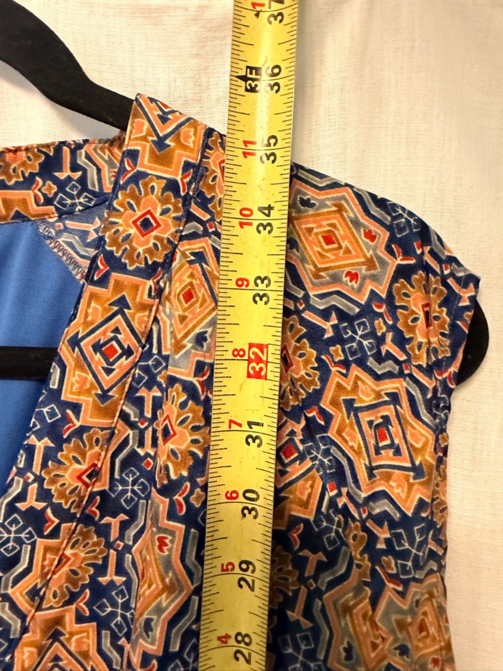 Anthropologie Tulle Women's Navy & Orange Printed V-Neck Tie-Waist Dress - Picture 7 of 11